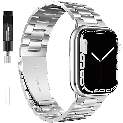 GeeRic Kompatibel Mit Apple Watch Series 7 41mm Armband, Edelstahl Replacement Wrist Strap Band Uhrenarmband Metall Schließe Handgelenk Band Kompatibel für Apple Watch 38/40/41mm Series 1-7 von GeeRic