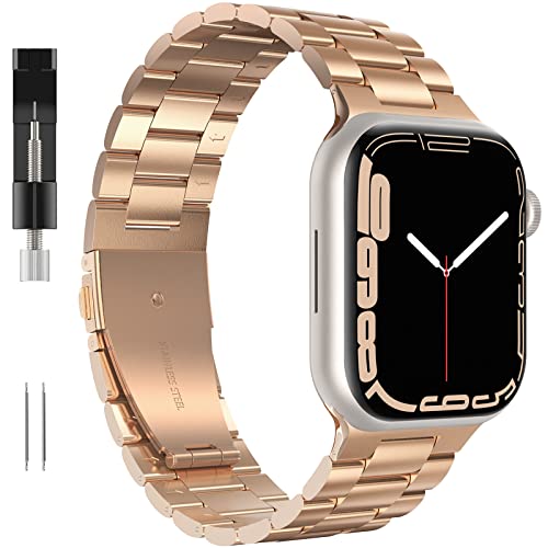 GeeRic Kompatibel Mit Apple Watch Series 7 45mm Armband, Edelstahl Replacement Wrist Strap Band Uhrenarmband Metall Schließe Handgelenk Band Kompatibel für Apple Watch 45/44/42mm Series 1-7 von GeeRic