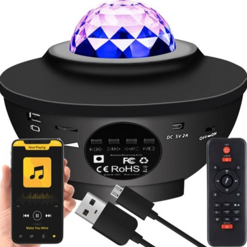 LED Star&Wave Star Projektor Nachtlampe Bluetooth&Fernbedienung Schlafmusik von Geeek