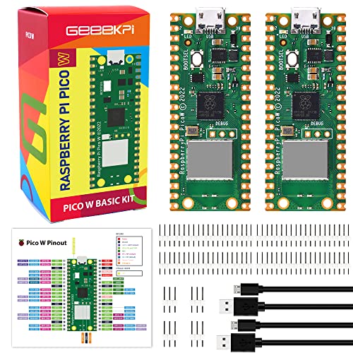 GeeekPi 2Pack Raspberry Pi Pico W with Pin Headers & USB Cables- Raspberry Pi RP2040 Chip, Wi-Fi Wireless Connectivity, Raspberry Pi Pico W Boards, 20Pin Headers, 3Pin Headers, USB Cables Included von GeeekPi