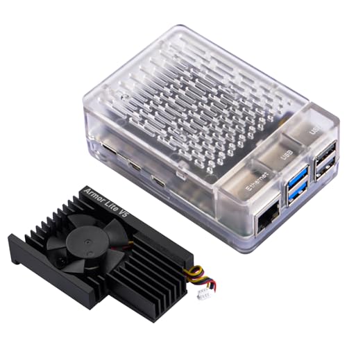 GeeekPi ABS-Gehäuse für Raspberry Pi 5, Raspberry Pi 5 Gehäuse mit Armor Lite V5 Active Cooler für Raspberry Pi 5 4 GB/8 GB, offizieller Support Raspberry Pi 5 Active Cooler (Clear) von GeeekPi