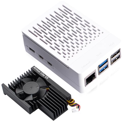 GeeekPi ABS-Gehäuse für Raspberry Pi 5, Raspberry Pi 5 Gehäuse mit Armor Lite V5 Active Cooler für Raspberry Pi 5 4 GB/8 GB, offizieller Support Raspberry Pi 5 Active Cooler (Weiß) von GeeekPi