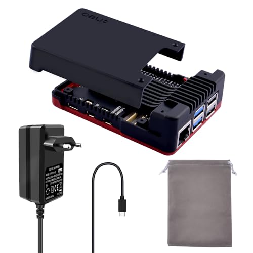 GeeekPi Argon NEO 5 BRED Gehäuse für Raspberry Pi 5 mit Netzteil PD 27W 5.1V 5A USB C, Raspberry Pi 5 Aluminum Gehäuse mit integriertem Lüfter, Argon NEO 5 Black Red Case von GeeekPi