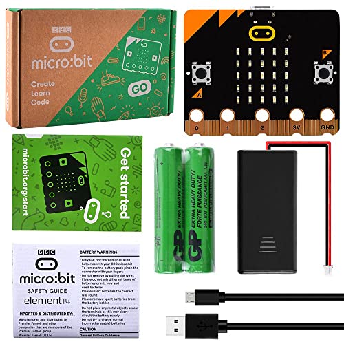 GeeekPi BBC Micro:Bit V2 Go Kit Original Microbit MB V2 Starter Kit, mit BBC Micro:Bit V2 Entwicklungsplatine, Batteriehalter, 2 AAA Batterien, Micro USB Kabel für Codierung und Programmierung von GeeekPi