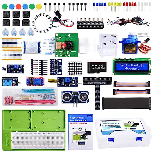 GeeekPi Complete Starter Kit for Raspberry Pi 4B, Python C Java Scratch Code, with 100-Page Tutorial, 16 Projects, 68 Items, ABS Breadboard Holder, Camera Module, Sound Sensor (Pi Board Not Included) von GeeekPi