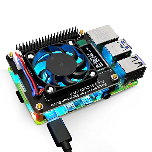 GeeekPi Fan Hat Module für Raspberry Pi 4 Model B, Raspberry Pi PWM Lüfter GPIO Expansion Board mit 0,91 Zoll OLED Display für Raspberry Pi 4B/3B+/3B/2B von GeeekPi