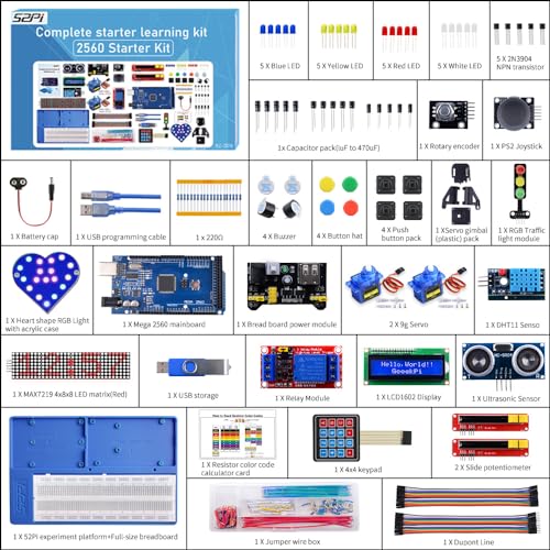 GeeekPi Mega 2560 Ultimate Starter Kit, Kompatibel mit Arduino IDE Vollständigster Elektronik Projekt Baukasten mit Tutorial, MEGA 2560 Mikrocontroller Board und viel Elektronik Zubehöre von GeeekPi