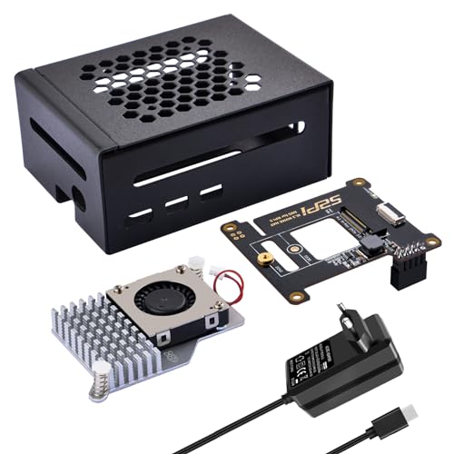 GeeekPi Metal Gehäuse for Raspberry Pi 5,mit Official Active Cooler,N05 M.2 NVMe SSD PCIe Peripheral Board und 27W USB C Netzteil für Raspberry Pi 5 8GB 4GB von GeeekPi