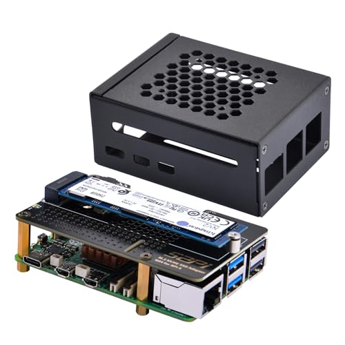 GeeekPi Metal Gehäuse mit N04 PCIe M.2 Key-M NVMe SSD PCIe Peripheral Board für Raspberry Pi 5, Support M.2 NVMe SSD 2230 2242 2260 2280 von GeeekPi