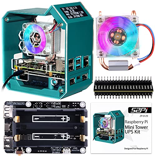 GeeekPi Mini Tower UPS Kit,Raspberry Pi Ice Tower-Kühler mit PWM RGB Lüfter,Raspberry Pi UPS Plus Hat,0,96'' OLED-Display,GPIO 1 bis 2 Erweiterungsplatine für Raspberry Pi 4 Model B 1GB 2GB 4GB 8GB von GeeekPi