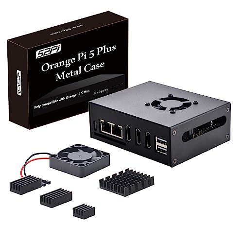 GeeekPi Orange Pi 5 Plus Gehäuse mit Lüfter,Orange Pi 5 Plus Metallgehäuse mit 40mm Lüfter,4pcs Kühlkörpern für Orange Pi 5 Plus 4GB/8GB/16GB von GeeekPi