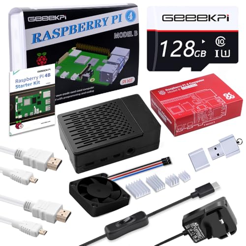 GeeekPi Raspberry Pi 4 8GB Starter Kit - 128GB Edition, Raspberry Pi 4 Gehäuse mit PWM-Lüfter, Raspberry Pi 5V 3.6A Netzteil mit ON/Off Schalter, HDMI Kabel für Raspberry Pi 4B (8GB RAM) von GeeekPi