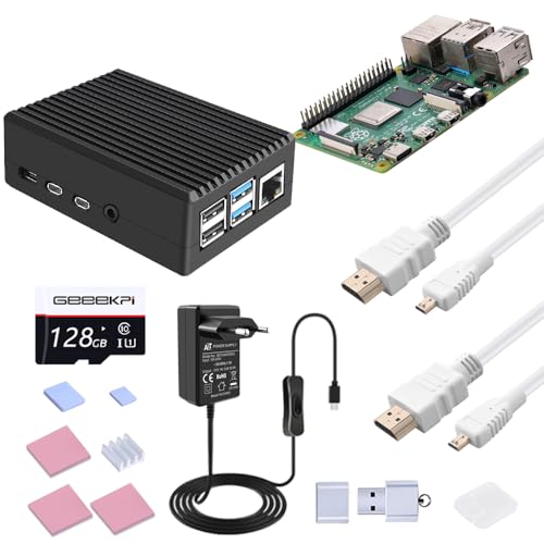 GeeekPi Raspberry Pi 4 8GB Starter Kit – 128GB Edition, Raspberry Pi 4 Passivkühlung Aluminium Gehäuse, Raspberry Pi 18W 5V 3,6A Netzteil mit EIN/Aus-Schalter, HDMI Kabel für Raspberry Pi 4B (8GB RAM) von GeeekPi