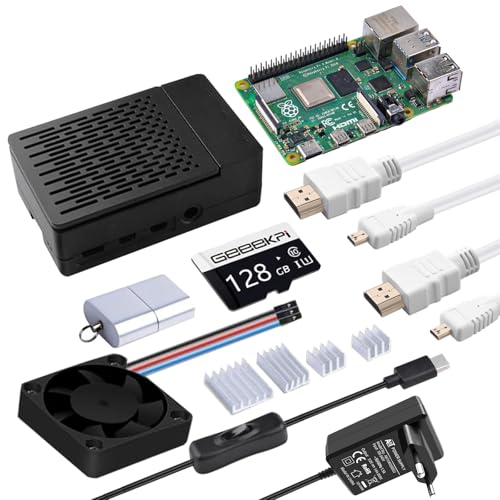 GeeekPi Raspberry Pi 4 8GB Starter Kit mit 128GB SD Karte, Raspberry Pi 4 Gehäuse mit PWM Lüfter, Raspberry Pi 5V 3.6A 18W Netzteil mit EIN/Aus Schalter, 2pcs HDMI Kabel für Raspberry Pi 4B (8GB RAM) von GeeekPi