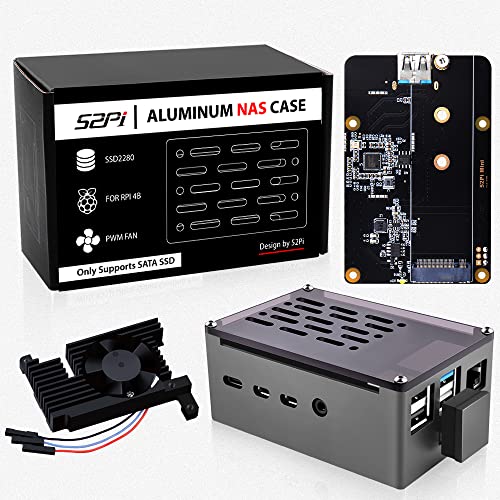 GeeekPi Raspberry Pi 4 Aluminium NAS Gehäuse mit PWM Lüfter und M.2 SATA SSD Adapterplatine, Raspberry Pi 4 Passive Aluminiumgehäuse mit 3510 Ultra-Quiet Lüfter für Raspberry Pi 4 Model B 2GB 4GB 8GB von GeeekPi