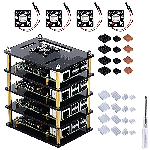 GeeekPi Raspberry Pi 4 Cluster Gehäuse,Raspberry Pi 4 Gehäuse mit Lüfter,Raspberry Pi 4 Kühlkörper,4 Layers Acrylgehäuse,Pi Rack Gehäuse,Stackable Gehäuse für Raspberry Pi 3B+,Raspberry Pi 3/2 Model B von GeeekPi