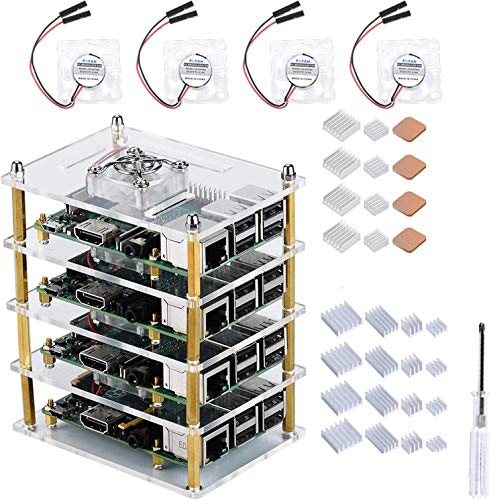 GeeekPi Raspberry Pi 4 Cluster Gehäuse,Raspberry Pi 4 Gehäuse mit Lüfter,Raspberry Pi 4 Kühlkörper,4 Layers Acrylgehäuse,Pi Rack Gehäuse,Stackable Gehäuse für Raspberry Pi 3B+,Raspberry Pi 3/2 Model B von GeeekPi