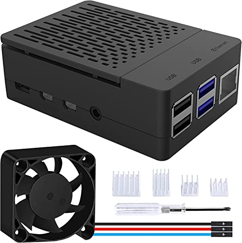 GeeekPi Raspberry Pi 4 Gehäuse, Gehäuse für Raspberry Pi 4 mit PWM Lüfter 40X40X10mm und 4 Stück Raspberry Pi 4 Kühlkörper für Raspberry Pi 4 Model B 8GB/4GB/2GB (Schwarz) von GeeekPi