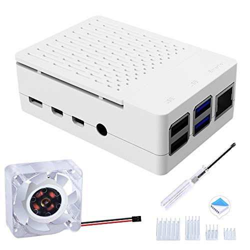 GeeekPi Raspberry Pi 4 Gehäuse, Gehäuse für Raspberry Pi 4 mit PWM Lüfter 40X40X10mm und 4 Stück Raspberry Pi 4 Kühlkörper für Raspberry Pi 4 Model B 8GB/4GB/2GB (weiß) von GeeekPi