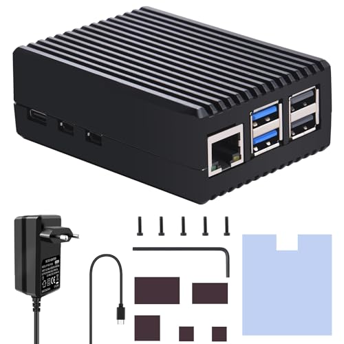 GeeekPi Raspberry Pi 5 Aluminium Gehäuse mit USB-C Netzteil 27W,Raspberry Pi 5 Armor Gehäuse mit Passive Kühlung,Raspberry Pi 5 USB-C Netzteil für Raspberry Pi 5 1GB/2GB/4GB/8GB von GeeekPi