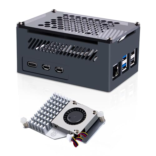 GeeekPi Raspberry Pi 5 Aluminiumgehäuse mit Official Active Cooler, Support PCIe M.2 NVMe SSD Shield Top X1001 / X1000 / N04 / N05 von GeeekPi