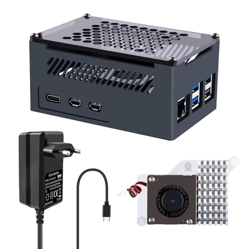 GeeekPi Raspberry Pi 5 Aluminumgehäuse mit Official Raspberry Pi 5 Active Cooler, Raspberry Pi 5 Gehäuse mit USB-C Netzteil 27W für Raspberry Pi 5 1GB/2GB/4GB/8GB von GeeekPi