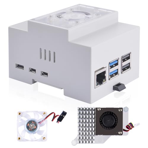 GeeekPi Raspberry Pi 5 Gehäuse, DIN Rail ABS Gehäuse mit Active Cooler Cooling Fan für Raspberry Pi 5, Modular Box für Electrical Panels von GeeekPi