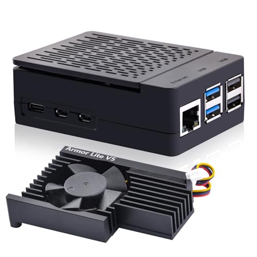 GeeekPi Raspberry Pi 5 Gehäuse mit Armor Lite V5 Active Cooler, Pi5 ABS Gehäuse kompatibel mit Offiziellen Raspberry Pi 5 Active Cooler für Raspberry Pi 5 1GB /2GB /4GB /8GB von GeeekPi