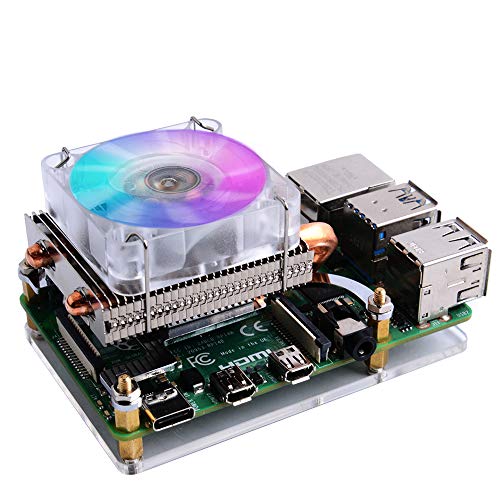 GeeekPi Raspberry Pi Low-Profile CPU Kühler, Raspberry Pi Horizontal Ice Tower Cooler, RGB PWM Cooling Fan with Raspberry Pi Heatsink for Raspberry Pi 4 Model B/Raspberry Pi 3B+/3B (Silber) von GeeekPi