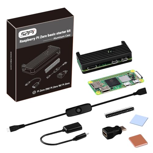 GeeekPi Raspberry Pi Zero 2 W Basic Starter Kit,Zero 2 W Aluminum Gehäuse, 20Pin GPIO Header, OTG Kabel, MicroUSB Schaltkabel,Kühlkörper, MicroUSB to OTG Kabel, HDMI Adapter für Raspberry Pi Zero 2 W von GeeekPi