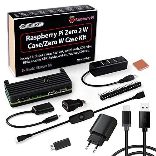 GeeekPi Raspberry Pi Zero 2 W Case Kit with Raspberry Pi Zero 2 W Aluminum Passive Cooling Case,QC3.0 Quick Charger Power Supply,Heatsink,20Pin GPIO Header,4 Port USB Hub,ON/Off Switch Cable (Black) von GeeekPi