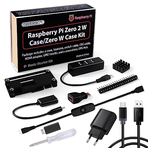 GeeekPi Raspberry Pi Zero 2 W Gehäuse Kit mit Raspberry Pi Zero 2 W Gehäuse, Netzteil, Kühlkörper, 20Pin GPIO Header, 4-Port USB Hub, EIN/Aus Schalterkabel für Pi Zero 2 W/Pi Zero W/Pi Zero von GeeekPi