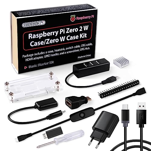 GeeekPi Raspberry Pi Zero 2 W Gehäuse Kit mit Raspberry Pi Zero 2 W Gehäuse, Netzteil, Kühlkörper, 20Pin GPIO Header, 4-Port USB Hub, EIN/Aus Schalterkabel für Pi Zero 2 W/Pi Zero W/Pi Zero von GeeekPi