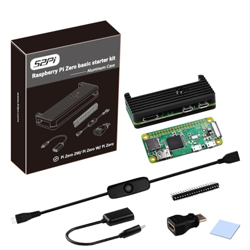 GeeekPi Raspberry Pi Zero W Basic Starter Kit, RPi Zero W Aluminum Gehäuse, 20Pin GPIO Header, OTG Kabel, MicroUSB Schaltkabel, Thermoband, MicroUSB to OTG Kabel, HDMI Adapter für Raspberry Pi Zero W von GeeekPi