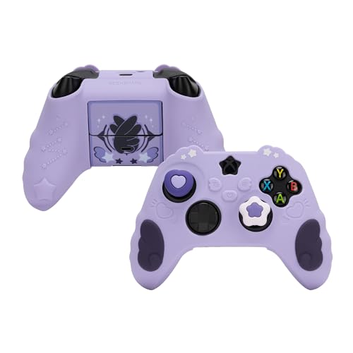 GeekShare Controller Skin Set für Xbox Weiche Silikon-Schutzhülle Haut Hülle Kompatibel mit Xbox Series X Controller mit 2 Daumengriffkappen und 2 Aufklebern - Star Wings Series - Lila von GeekShare