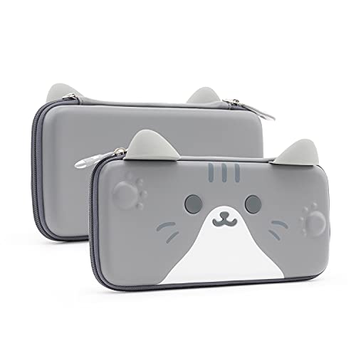 GeekShare Grey Cat Ears-Tragetasche Kompatibel mit Nintendo Switch/Switch OLED 2021 - Tragbare Hardshell Slim Travel-Tragetasche Fit Switch Console & Spielzubehör - Ein abnehmbarer Armband von GeekShare