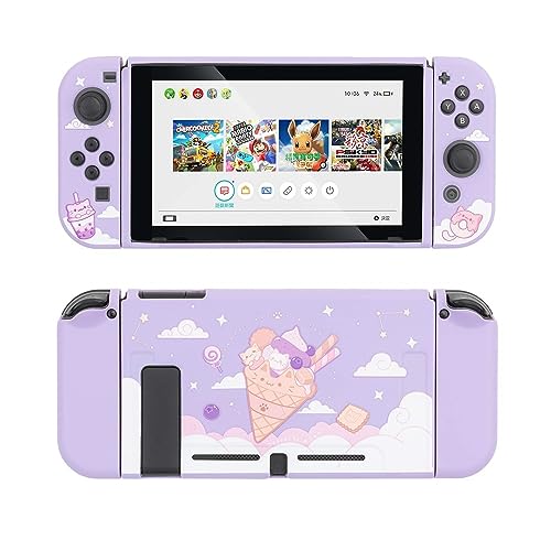 GeekShare Lavender Schutzhülle Kompatibel mit Nintendo Switch, TPU Slim Case Cover Fit Schalterkonsole und Joy-Con (Ice Cream Cat) [Videospiel] von GeekShare