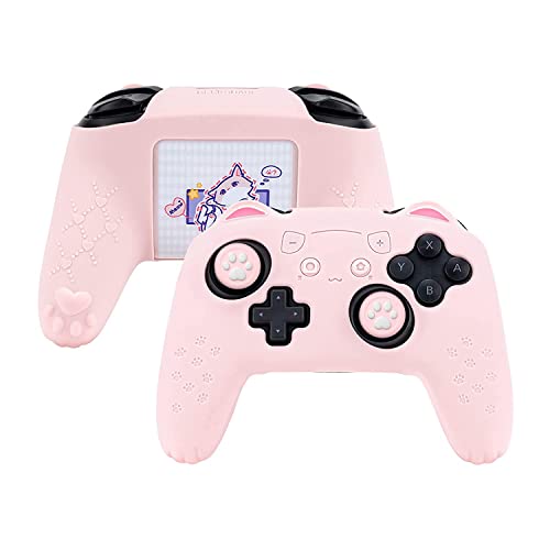 GeekShare Pink Cat Paw Controller Skin Grips Set Kompatibel mit Nintendo Switch Pro, Anti-Rutsch-Silikon-Schutzhülle, Joystick-Kappen für Switch Pro Wireless Controller von GeekShare