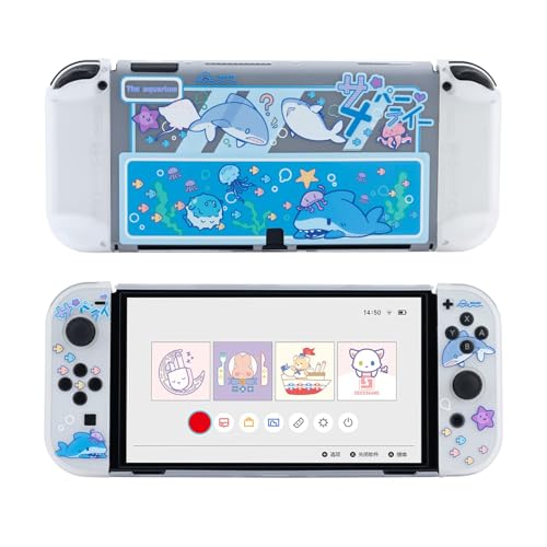 GeekShare Schutzhülle Slim Cover Case Kompatibel mit Switch OLED Konsole und Joy Con, Stoßdämpfung und Anti-Scratch Cover Skin für Switch OLED 2021- Shark Party (transparent) von GeekShare