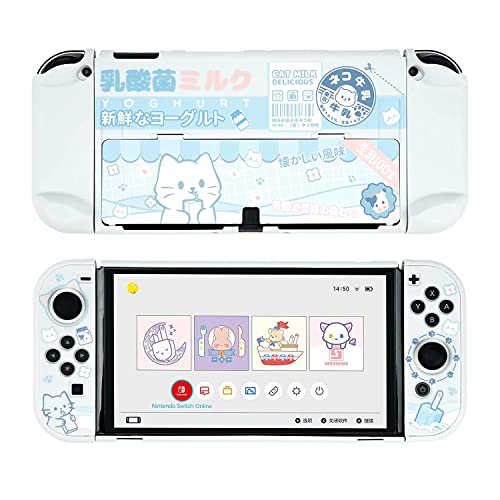 GeekShare Schutzhülle Slim Cover Case Kompatibel mit Nintendo Switch OLED und Joy Con – Stoßdämpfend und Kratzfest – Yogurt Cat von GeekShare