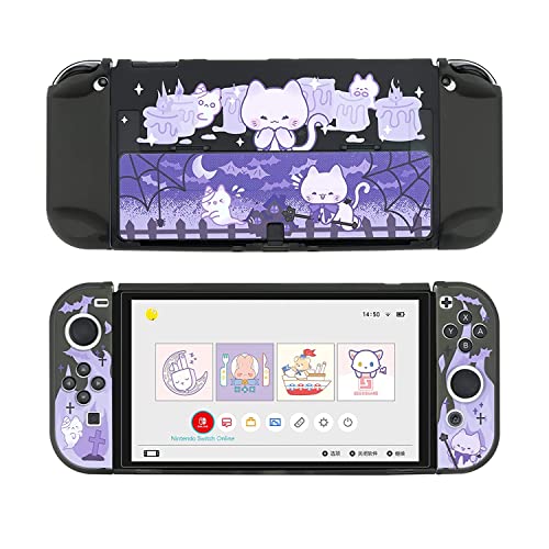 GeekShare Schutzhülle, schlankes Cover, kompatibel mit Switch OLED und Original-Controller, stoßdämpfend und Kratzfest, Gruselige Katze von GeekShare