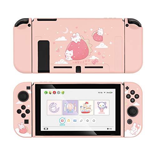 GeekShare Schutzhülle für Switch, Weiche TPU Slim Case Cover Kompatibel mit Nintendo Switch Konsole und Joy-Con (Strawberry Bunny) von GeekShare
