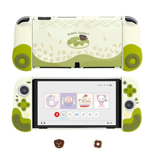 GeekShare Schutzhülle kompatibel mit Switch OLED – grüne Switch Slim Cover Case Hartschale für Switch OLED und Joy Con mit 2 Daumengriffkappen – Matcha White Chocolate von GeekShare