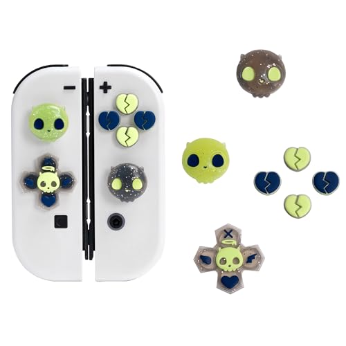 GeekShare Silikon D-Pad-Tasten-Kappen-Set Joystick-Abdeckung - Süße ABXY-Tasten-Aufkleber Kompatibel mit Switch/OLED Joy Con - Sweetheart Skull (Schwarz & Grün) von GeekShare