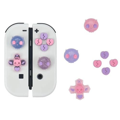 GeekShare Silikon-Kreuz-D-Pad-Button Caps Set Joystick-Abdeckung - Süße ABXY-Tastenaufkleber Kompatibel mit Switch/OLED Joy Con - Sweetheart Skull (Rosa & Lila) von GeekShare