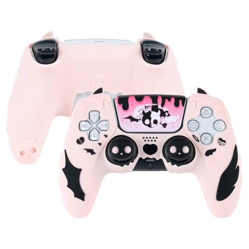 GeekShare Süßes PS5 Controller Hautgriffset, Anti-Rutsch Silikon Haut Schutzabdeckung Joystick Kappen für PS5 Wireless Controller Zubehör Kit, Pink Skull GeekShare Süßes PS5 Controller Hautgriffset, Anti-Rutsch Silikon Haut Schutzabdeckung Joystick Kappen für PS5 Wireless Controller Zubehör Kit, Pink Skull von GeekShare