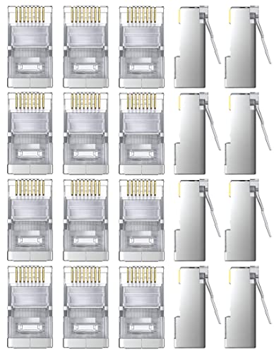 GeekerChip CAT 6 STP RJ45 Crimpstecker[20 Stücke],Crimpstecker CAT 6 / CAT 5e Crimp Stecker Netzwerk RJ45 Modular Plug Shielded Connector with Insert von GeekerChip