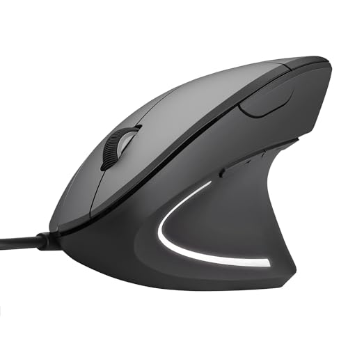 GeekerChip Ergonomische Maus, kabelgebunden, vertikale Maus, vertikale Maus, Prävention von Sehnenscheidenentzündungen, leises Klicken, 1000 – 1600 DPI, kompatibel mit PC/MacOS/Laptop, Schwarz von GeekerChip