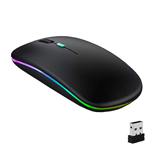 GeekerChip Maus kabellos,Wireless Mouse,LED Wiederaufladbar Bluetooth Maus(Bluetooth 5.1+2.4G Wireless) ultradünn/Silent Funk Maus(800-1200-1600) für PC MacBook,Laptops,Tablet(Schwarz) von GeekerChip