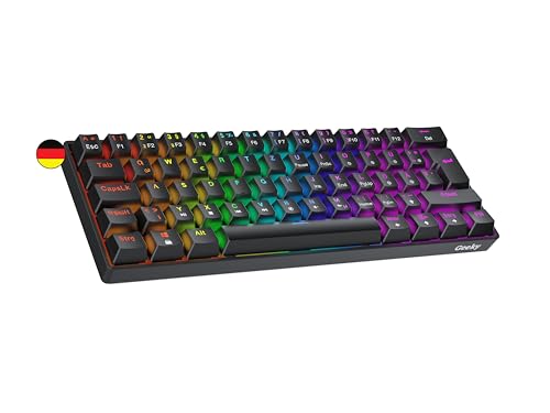 Geeky GK61 60% | Hot Swappable Mechanische Gaming-Tastatur | 62 Tasten Multi Color RGB LED Hintergrundbeleuchtung für PC/Mac Gamer| ISO DE Qwertz Deutsches Layout (Schwarz, Mechanical Blue) von Geeky